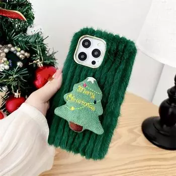 Рождественский плюшевый чехол «Рождественская елка» для iPhone 15 14 13 12 11 Pro Max, защитный чехол от падения iPhone 15 Pro Max красный