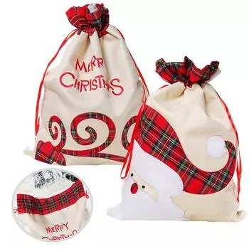 Рождественский подарочный мешок Льняная сумка на шнурке Милые принты B