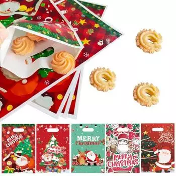 Рождественский подарочный пакет, 20 шт., праздничный мешок для конфет и печенья, упаковочная сумка с узором Санта-Клауса и оленя для праздничного декора A