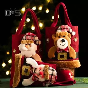 Рождественский подарочный пакет 3D Санта-Клаус, снеговик, олень, конфетный пакет, многоразовые мультяшные рождественские детские сумки-тоут для Нового года, праздничные фруктовые закуски Santa Claus