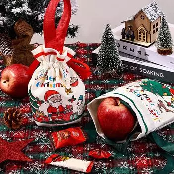 Рождественский подарочный пакет с изображением Санта-Клауса, лося, рождественской елки, холщовая сумка с изображением счастливого Рождества, Натал Навидад, счастливого 2025 года синий