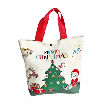 Рождественский подарочный пакет с изображением Санта-Клауса, лося, рождественской елки, рождественского подарка, счастливого года, холщовая сумка 2025 Chr C4E0 Red-One size