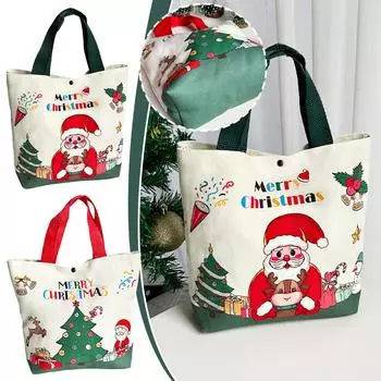Рождественский подарочный пакет с изображением Санта-Клауса и лося, рождественской елки Navidad Happy New Decor Canvas Christmas N B7O1 Red-One size