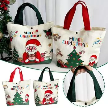 Рождественский подарочный пакет с изображением Санта-Клауса, лося, рождественской елки, новая сумка Navidad Merry Canvas Happy Year Ch Z9Y6 Red-One size