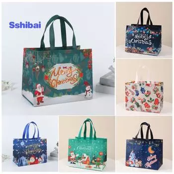 Рождественский подарочный пакет Санта-Клаус Снеговик Дизайн большой емкости с двойной ручкой из нетканого материала Подарочная упаковка для конфет A