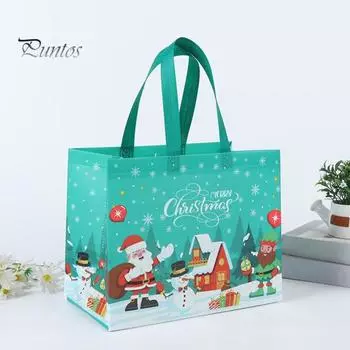 Рождественский подарочный пакет Санта-Клаус Снеговик Дизайн большой емкости с двойной ручкой из нетканого материала Подарочная упаковка для конфет
