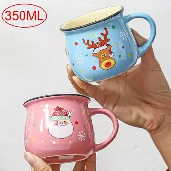 Рождественский подарок 350 мл керамическая кружка большая керамическая кофейная чашка Санта олень мусс чашка для дома и офиса молоко кофе чай чашки рождественский подарок 350mL розовый