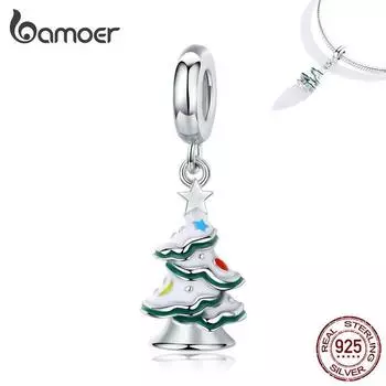 Рождественский подарок BAMOER, настоящее серебро 925 пробы, рождественская елка, подвески, бусины, подходят для браслета, подвески LCC6356