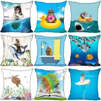 Рождественский подарок, домашний декор, наволочка с квадратной молнией, новый праздник, кошка, забавная морская подушка для спортзала 40x40cm