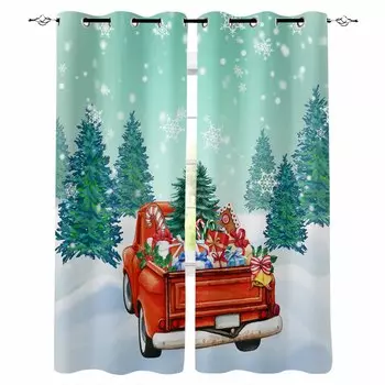 Рождественский подарок грузовик лес снежинки затемняющие шторы для гостиной спальня оконные шторы жалюзи занавески W135 x H60cm
