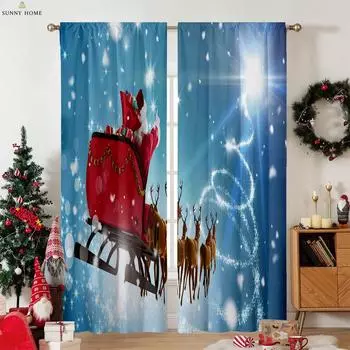 Рождественский подарок на автомобиль, деревянные ретро-красные шторы с принтом, подходящие для детской комнаты, ресторана, праздничного украшения для вечеринки, 2 шт. W50xH140(CM)x2PCS&Rod pocket