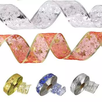 Рождественский подарок Рождественская елка Декор Подвеска Упаковка Лента Золотая лента Лента с пятиконечной звездой 6.3cm*2m