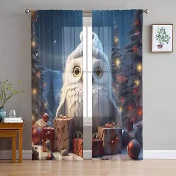 Рождественский подарок Рождественская елка Сова Шторы для гостиной Спальня Домашнее украшение Окно Вуаль Тюль Шторы Шторы W135 x H114cm