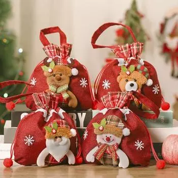 Рождественский подарок с конфетами, большая сумка, очаровательный дизайн, рождественский стиль, создание атмосферы, праздничная подарочная сумка на шнурке