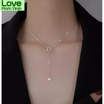 Рождественский подарок, стерлинговое серебро 925 пробы, милое блестящее колье со звездами, подвески-подвески, очаровательные женские украшения для свадьбы, дня рождения, дня рождения 40cm золотой