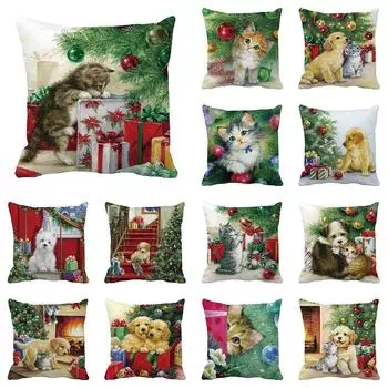 Рождественский подарок, украшение, милый кот, собака, принт, наволочка для дома, гостиной, украшение для дивана, квадратная наволочка 40X40CM