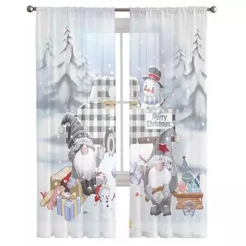 Рождественский подарок в виде снеговика, прозрачные шторы для гостиной, спальни, домашний декор, шифоновая вуаль, рождественские шторы 135W x 114H(cm)