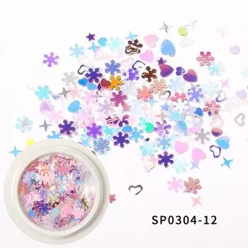 Рождественский подарок, выдолбленные золотые блестки для ногтей, снежинки, смешанный дизайн, украшения для ногтей, аксессуары для ногтей