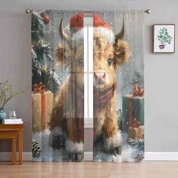 Рождественский подарок Як шляпа винтажная картина маслом шторы для гостиной спальни украшение дома оконные вуали тюль занавески драпировки W135 x H114cm