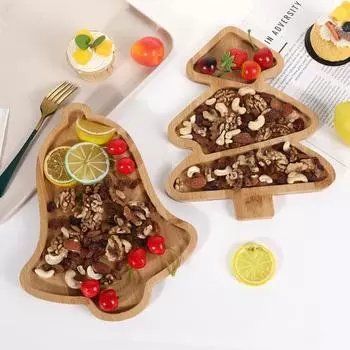 Рождественский поднос для закусок, бамбуковая сервировочная тарелка, декоративное блюдо, подставка для орехов, настольный поднос для еды B