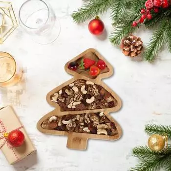 Рождественский поднос для закусок, бамбуковая сервировочная тарелка, декоративное блюдо, подставка для орехов, настольный поднос для еды B