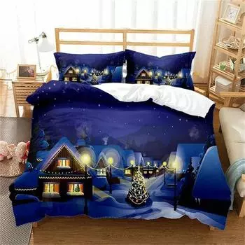 Рождественский пододеяльник для девочек и мальчиков, детское постельное белье, деревенский фермерский дом, праздничная рождественская елка, мультяшный милый снеговик, одеяло, декор для спальни EU single(135x200cm)