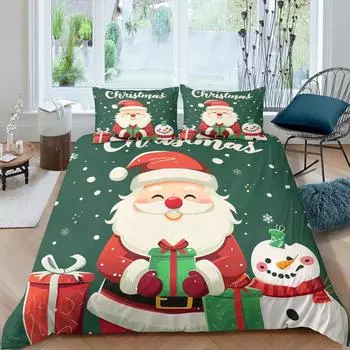 Рождественский пододеяльник с цифровой печатью, постельное белье из трех предметов, праздничный комплект постельного белья, украшение спальни EU single 135*200