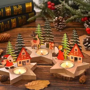 Рождественский подсвечник деревянный Санта-Клаус Ангел Лось подсвечник для чайной свечи настольный подсвечник