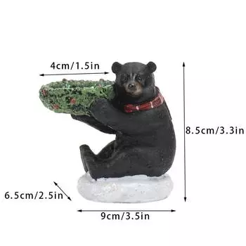 Рождественский подсвечник в виде черного медведя - Праздничная полимерная фигурка для украшения дома, окна или рабочего стола