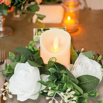 Рождественский подсвечник венок искусственная ягодная гирлянда свечное кольцо 2024 Рождественский декор стола поддельные листья венок подсвечник 2025
