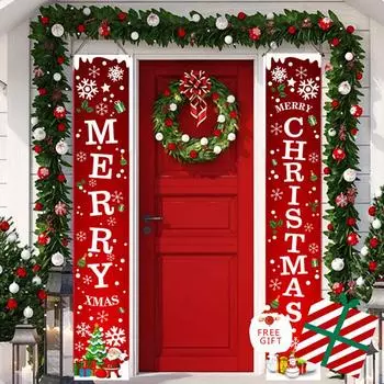 Рождественский подвесной флаг, баннер на входной двери, Санта-Клаус, снеговик, декоративная занавеска на дверь, рождественские подарки, рождественские принадлежности 180x30cm 1 pair