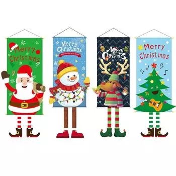 Рождественский подвесной флаг Рождественский настенный баннер Рождественская вечеринка Декор Различные узоры D