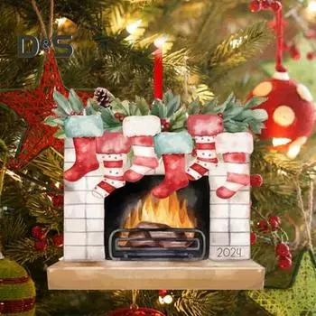 Рождественский подвесной камин из акрила с рождественскими чулками, легко повесить своими руками, украшения для рождественской елки, праздничное украшение для дома B