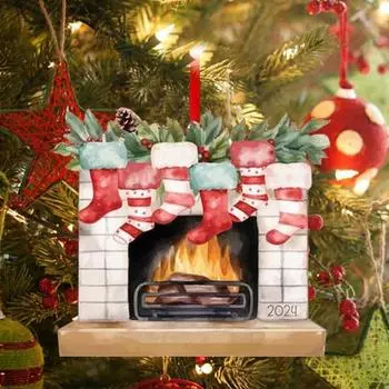 Рождественский подвесной камин из акрила с рождественскими чулками, легко повесить своими руками, украшения для рождественской елки, праздничное украшение для дома B