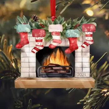 Рождественский подвесной камин из акрила с рождественскими чулками, легко повесить своими руками, украшения для рождественской елки, праздничное украшение для дома A