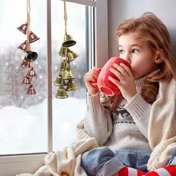 Рождественский подвесной колокольчик, деревенский металлический подвесной декоративный колокольчик с джутовой веревкой, винтажные колокольчики, настенный подвес для домашнего декора