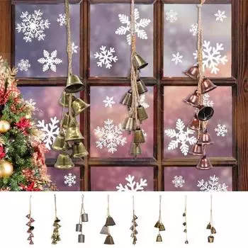 Рождественский подвесной колокольчик, деревенский металлический подвесной декоративный колокольчик с джутовой веревкой, винтажные настенные колокольчики B