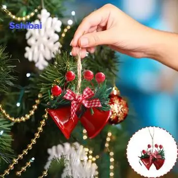 Рождественский подвесной колокольчик с сосновыми иглами, бантом, ягодами, железный многоразовый орнамент рождественской елки красный