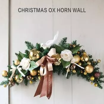 Рождественский подвесной кулон Рогатые шары из ротанга Лук Поддельный цветочный декор Гирлянда Рождественский отель Главная Дверь Окно Украшение Опора Праздничный кулон зелёный