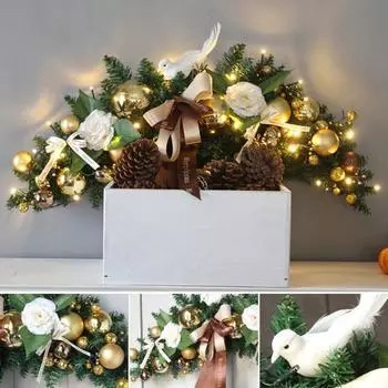 Рождественский подвесной кулон Рогатые шары из ротанга Лук Поддельный цветочный декор Гирлянда Рождественский отель Главная Дверь Окно Украшение Опора Праздничный кулон зелёный