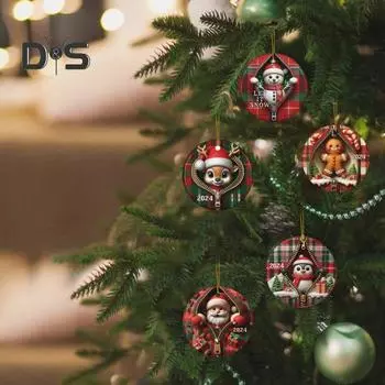 Рождественский подвесной орнамент, плоский акриловый Санта-Клаус, молния, украшение, праздничный кулон для рождественской елки, декор для зимней вечеринки Gingerbread Man