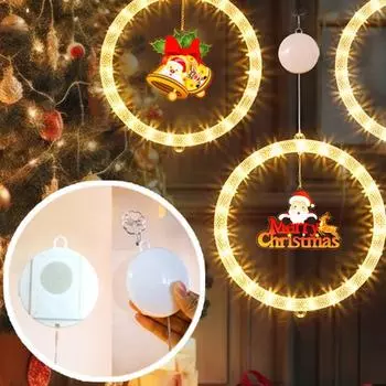 Рождественский подвесной светильник, украшение на батарейках, круглая лампа с колокольчиком, чулок для рождественской елки на окно, дверь Xmas Stocking