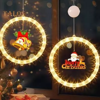 Рождественский подвесной светильник, украшение на батарейках, круглая лампа с колокольчиком, чулок для рождественской елки на окно, дверь Tinkle Bell