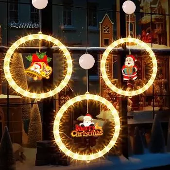 Рождественский подвесной светильник, украшение на батарейках, круглая лампа с колокольчиком, чулок для рождественской елки на окно, дверь Tinkle Bell