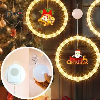 Рождественский подвесной светильник, украшение на батарейках, круглая лампа с колокольчиком, чулок для рождественской елки на окно, дверь Tinkle Bell
