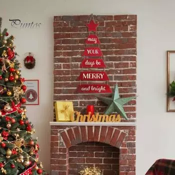 Рождественский подвесной знак, украшение, веселая рождественская елка, деревянный знак, праздничный приветственный знак для декора стены входной двери красный