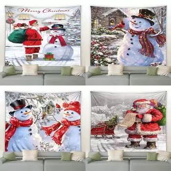 Рождественский полиэстеровый гобелен с принтом снеговика для спальни, гостиной, домашнего декора, Tapisserie de Nol, настенный декор, фон, ткань 100x75cm