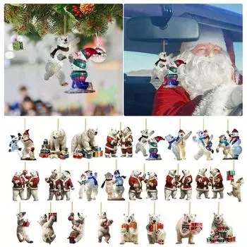 Рождественский Полярный Медведь Адвент Календарь Украшение Мультфильм Акриловые Украшения Для Елки 24-дневный Отсчет Подвесной
