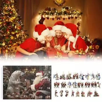 Рождественский Полярный Медведь Адвент Календарь Украшение Мультфильм Акриловые Украшения Для Елки 24-дневный Отсчет Подвесное Украшение Для Детской Комнаты Дом Машина 1 Set