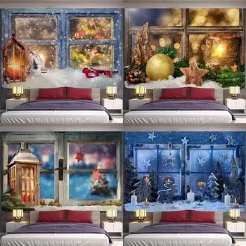 Рождественский поп-висящий вид из окна с принтом, домашний декор, гобелен, рождественский подарок, декор для спальни, полиэстеровый фон, ткань 100x75cm